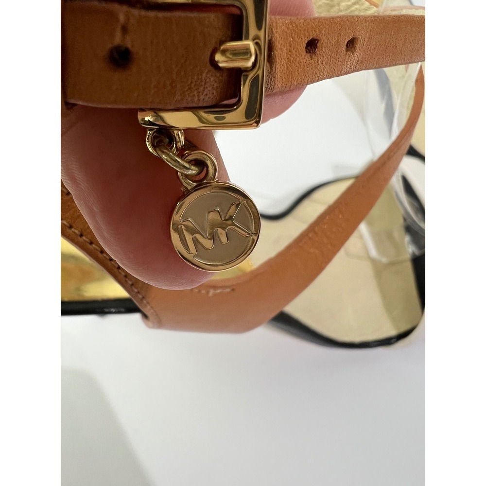 Michael Kors Womens Leather Ankle Strap Heels Tan White Black Size 6.5 - Picture 3 of 13